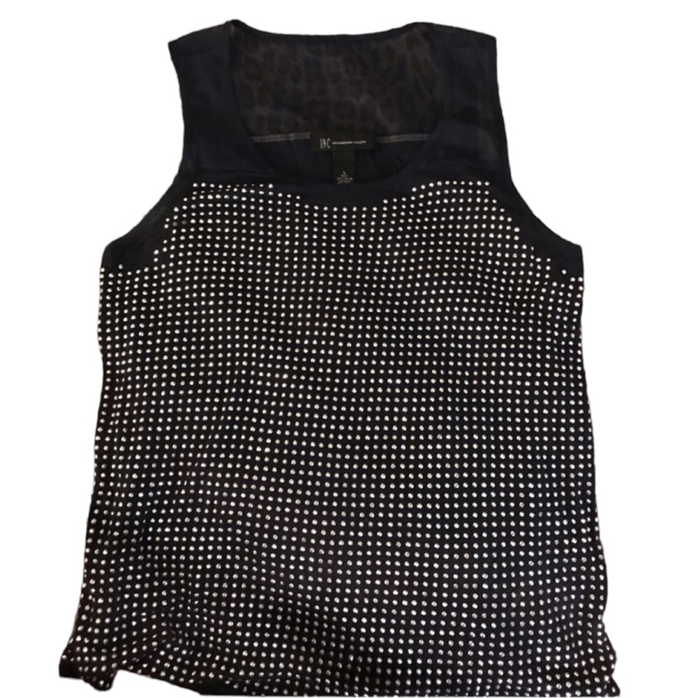 INC International Concepts large Navy studded tank top silver sheer shoulder